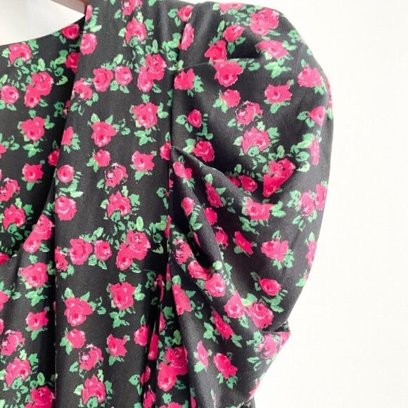 NWT AFRM Revolve Floral Pink Rose y2k Granny Ruched Shoulder Midi Dress  S - Picture 5 of 11